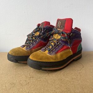 Vintage Young Trend Shoes Boys Size 37 Suede Hiking Boots Rainbow Laces 90s